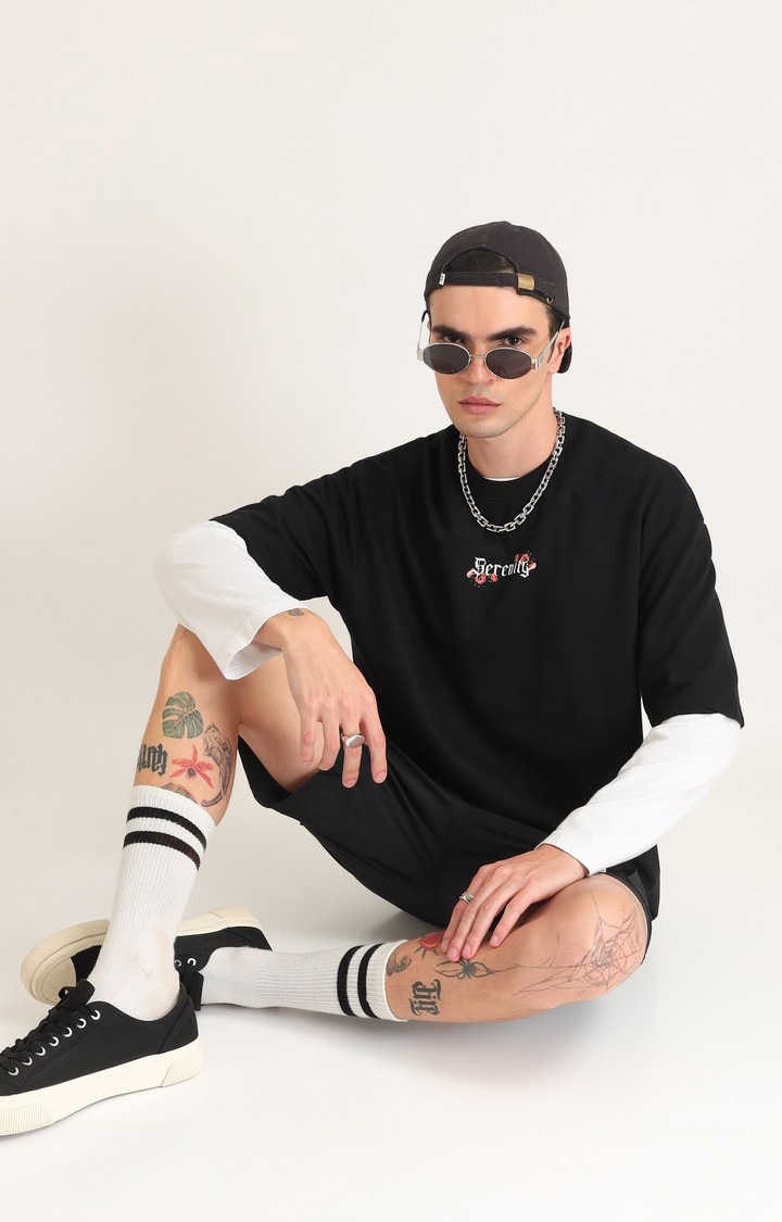 Men's Black Printed Oversized T-Shirt