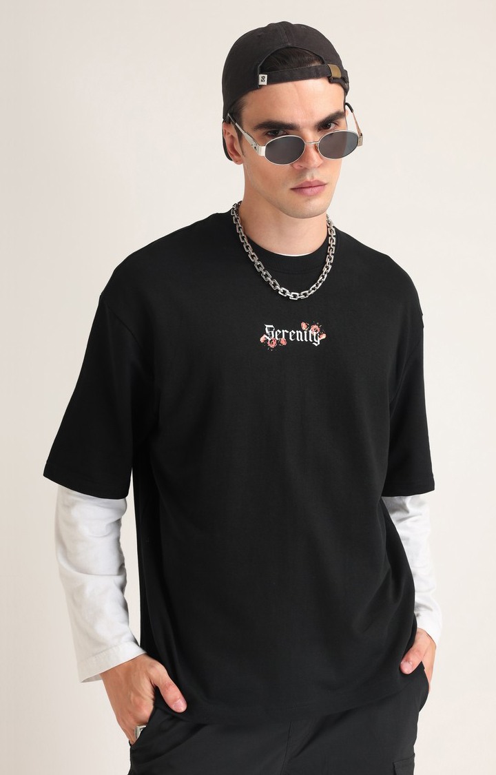 Men's Black Printed Oversized T-Shirt