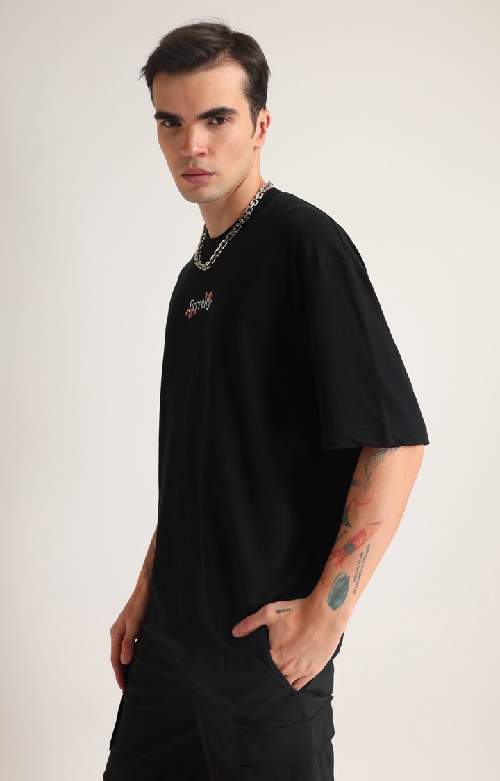 Men's Black Printed Oversized T-Shirt