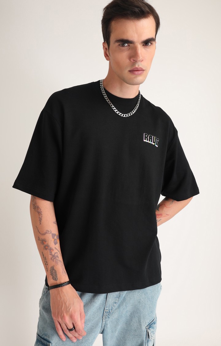 Men's Black Printed Oversized T-Shirt