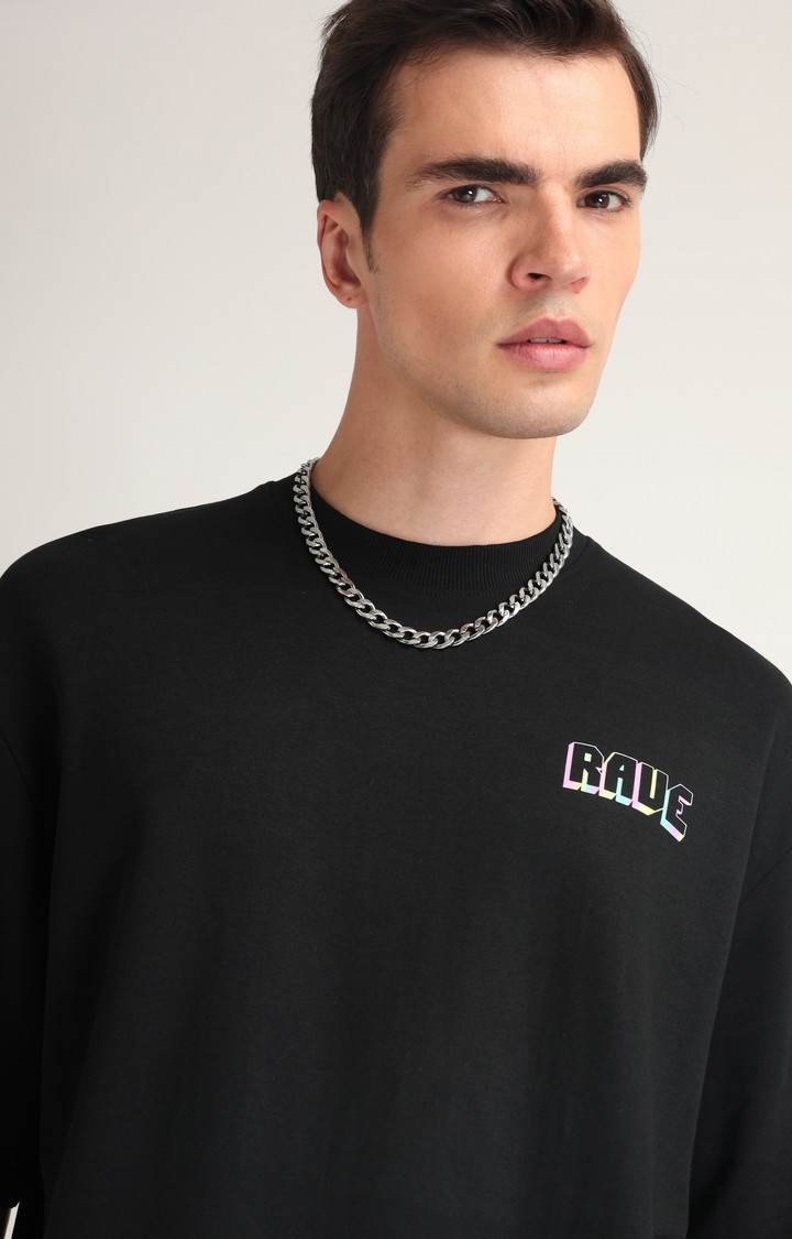 Men's Black Printed Oversized T-Shirt