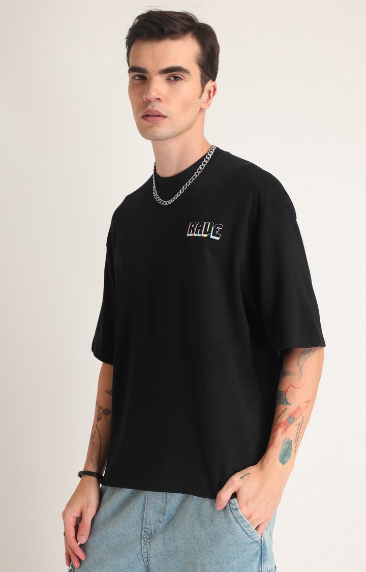 Men's Black Printed Oversized T-Shirt