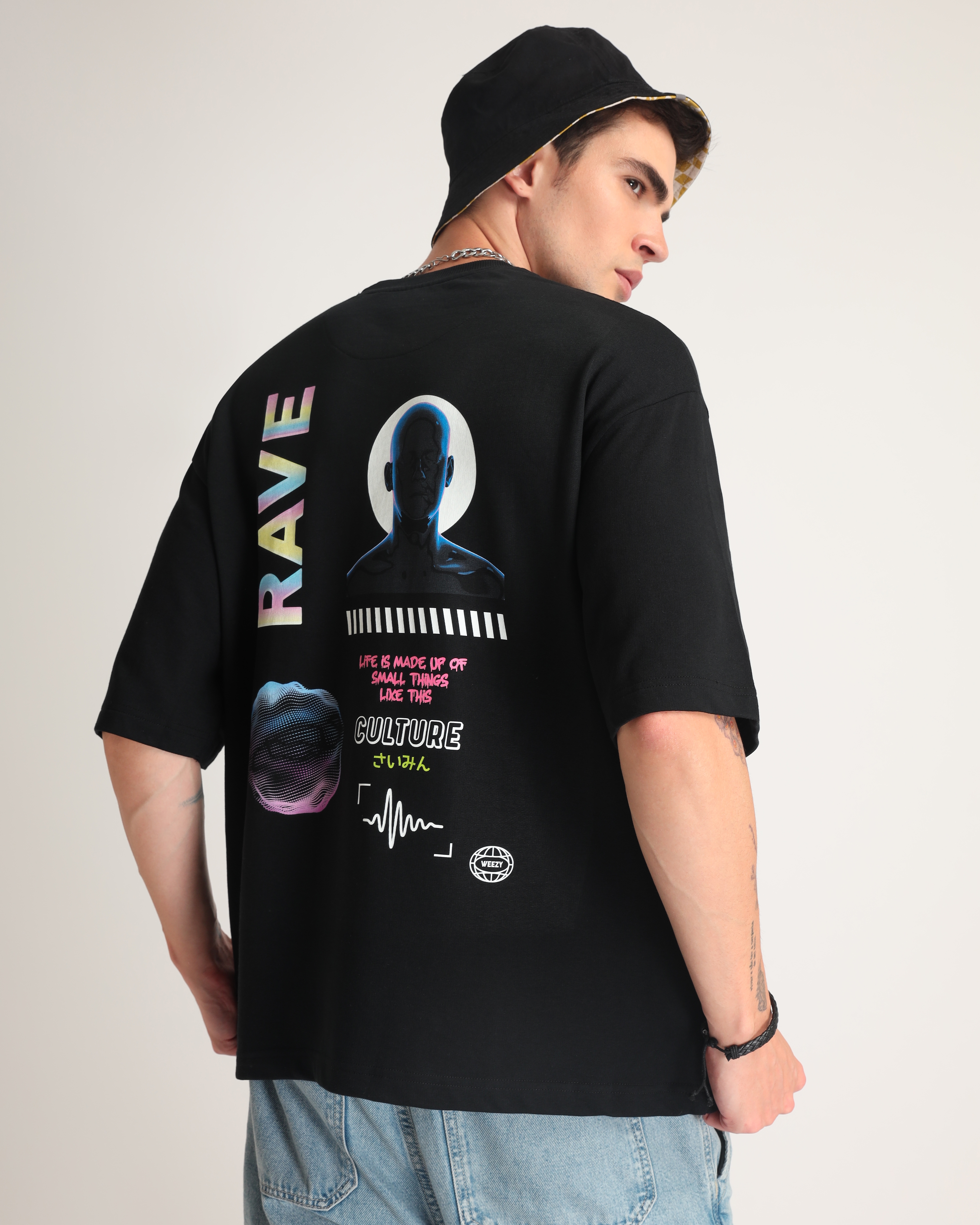 Weezy Streetwear | Men's Black Printed Oversized T-Shirt