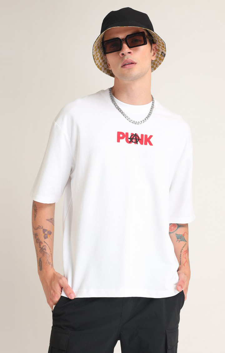 Men's White Printed Oversized T-Shirt