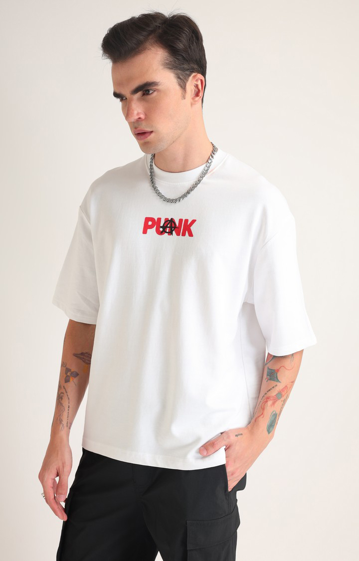 Men's White Printed Oversized T-Shirt