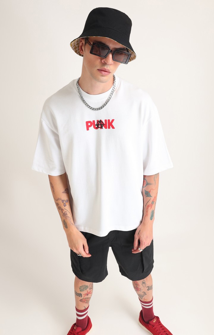 Men's White Printed Oversized T-Shirt