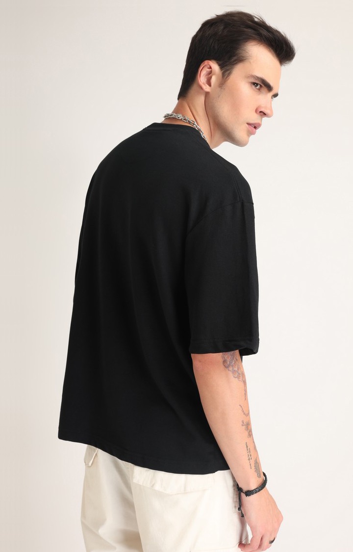 Men's Black Printed Oversized T-Shirt