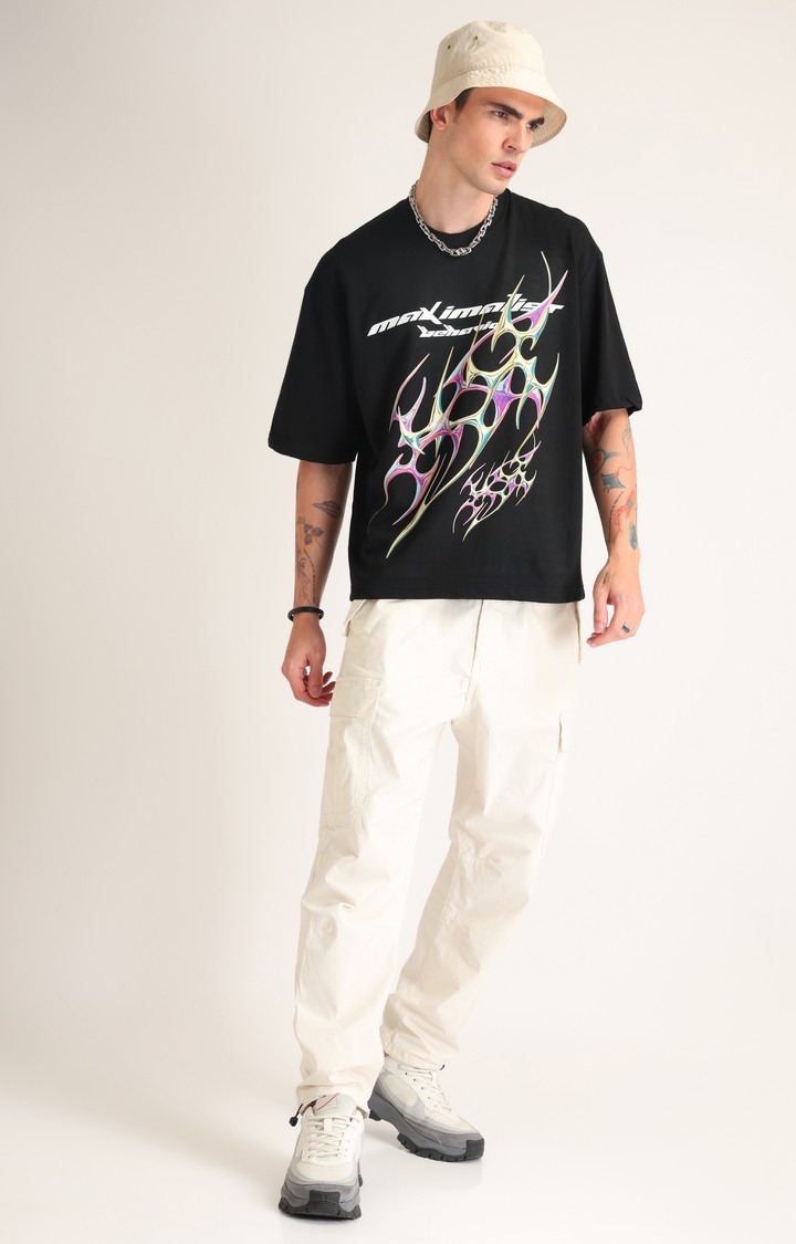 Men's Black Printed Oversized T-Shirt