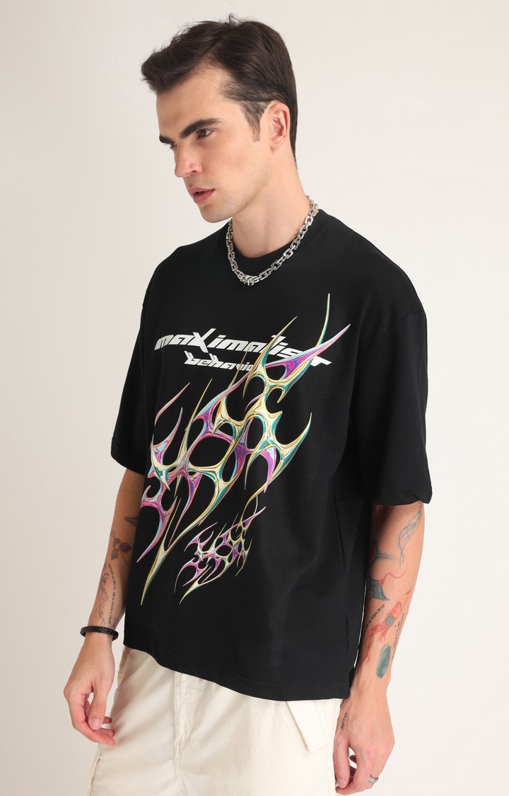 Men's Black Printed Oversized T-Shirt