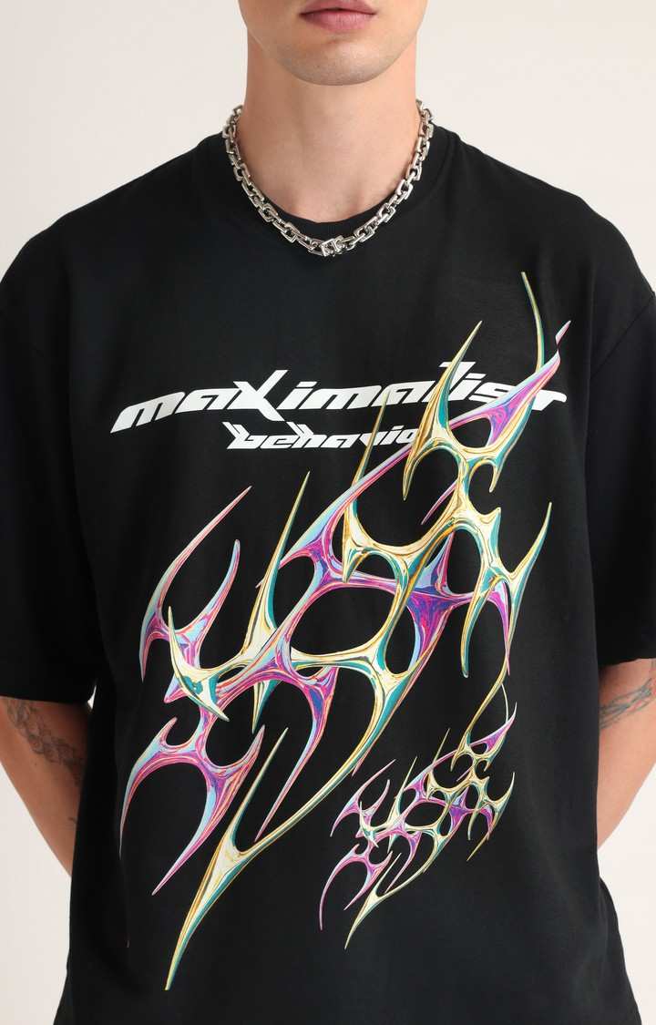 Men's Black Printed Oversized T-Shirt