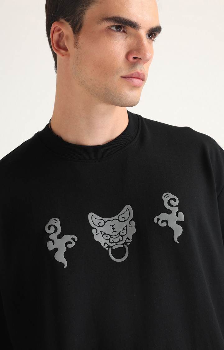 Men's Black Printed Oversized T-Shirt