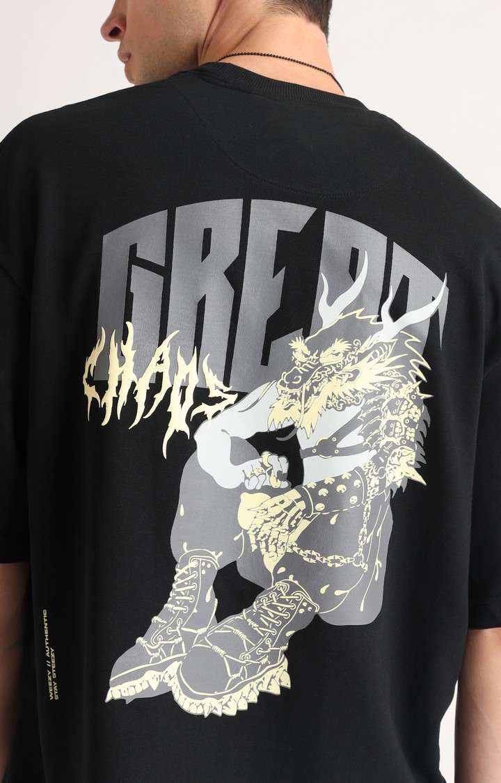 Men's Black Printed Oversized T-Shirt