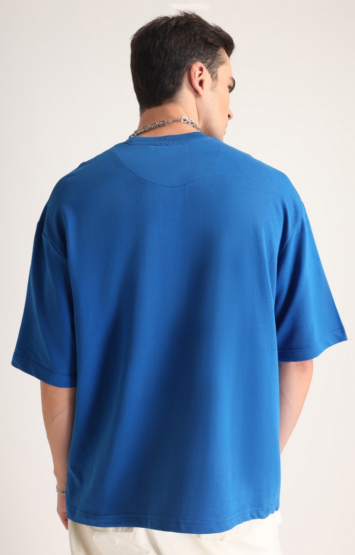 Men's Blue Printed Oversized T-Shirt