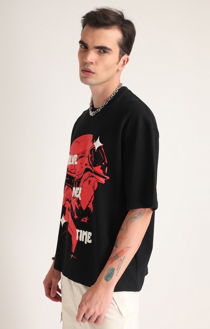 Men's Black Printed Oversized T-Shirt