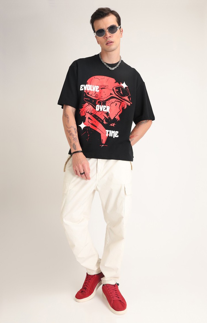 Men's Black Printed Oversized T-Shirt