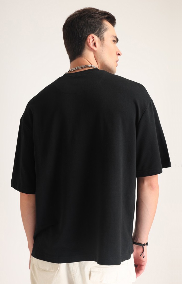 Men's Black Printed Oversized T-Shirt