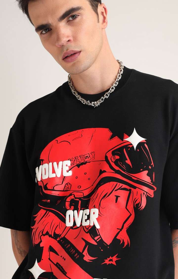 Men's Black Printed Oversized T-Shirt