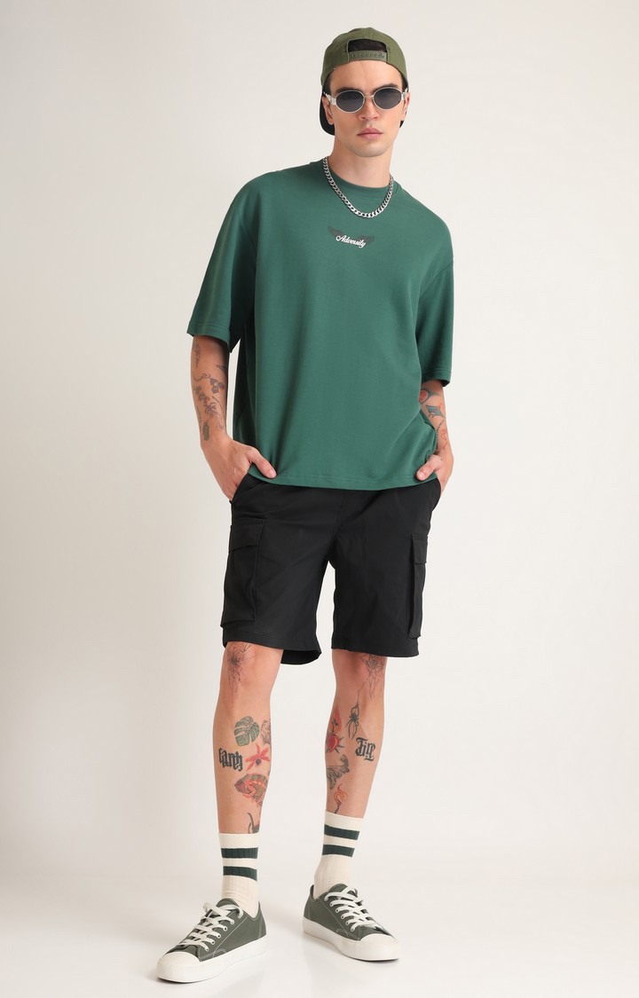 Men's Green Printed Oversized T-Shirt