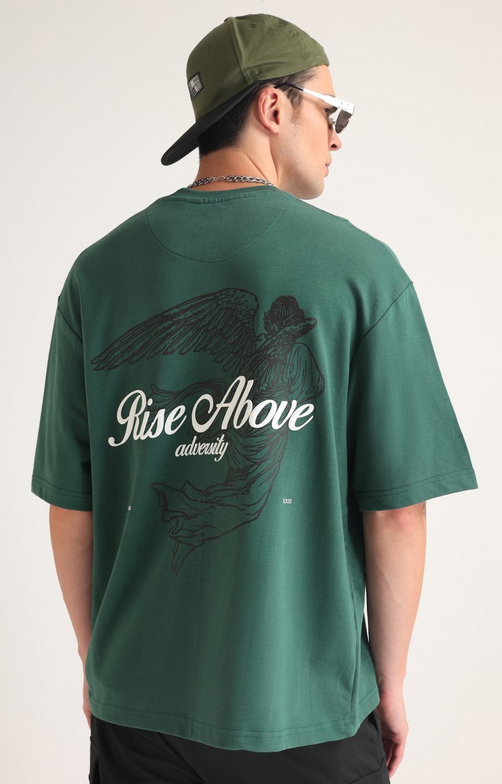 Weezy Streetwear | Men's Emerald Green Printed Oversized T-Shirt