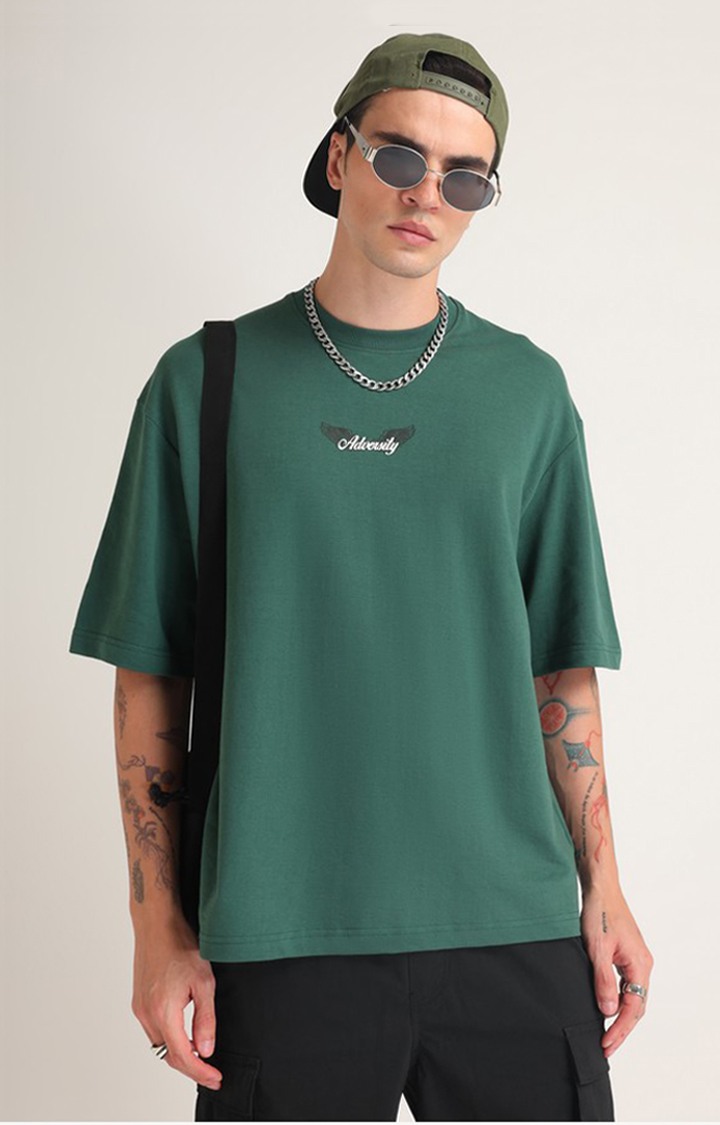 Men's Green Printed Oversized T-Shirt
