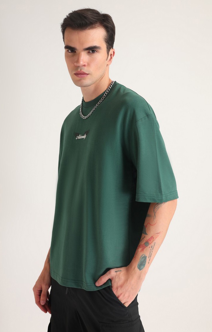 Men's Emerald Green Printed Oversized T-Shirt