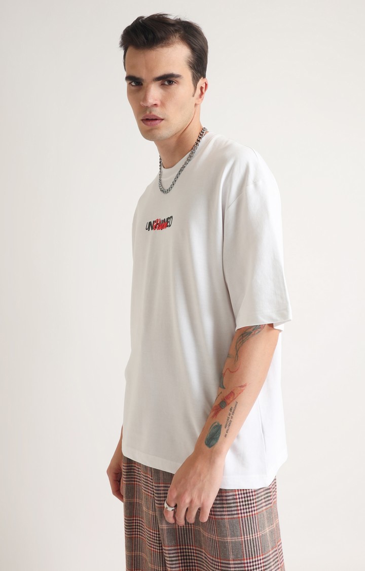 Men's White Printed Oversized T-Shirt