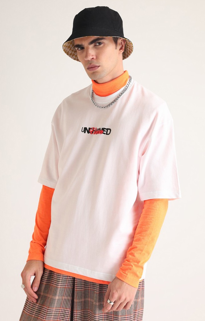 Men's White Printed Oversized T-Shirt