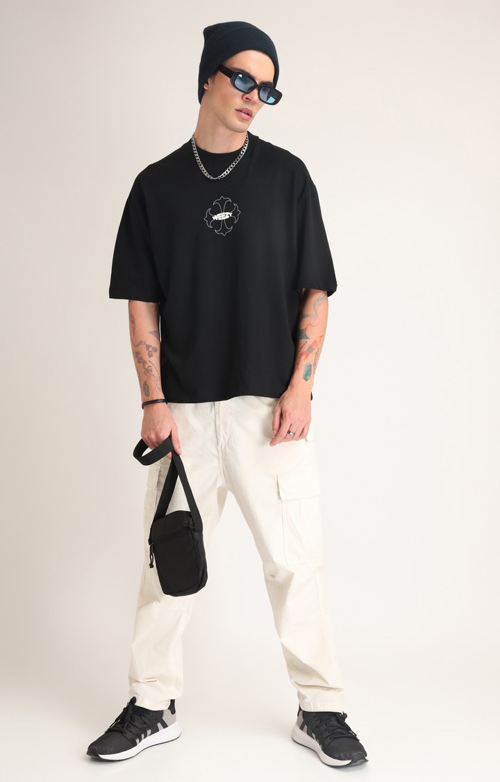 Men's Black Printed Oversized T-Shirt