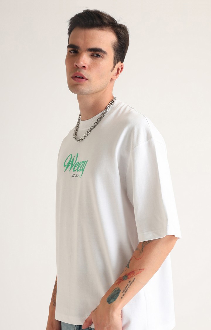 Men's White Printed Oversized T-Shirt