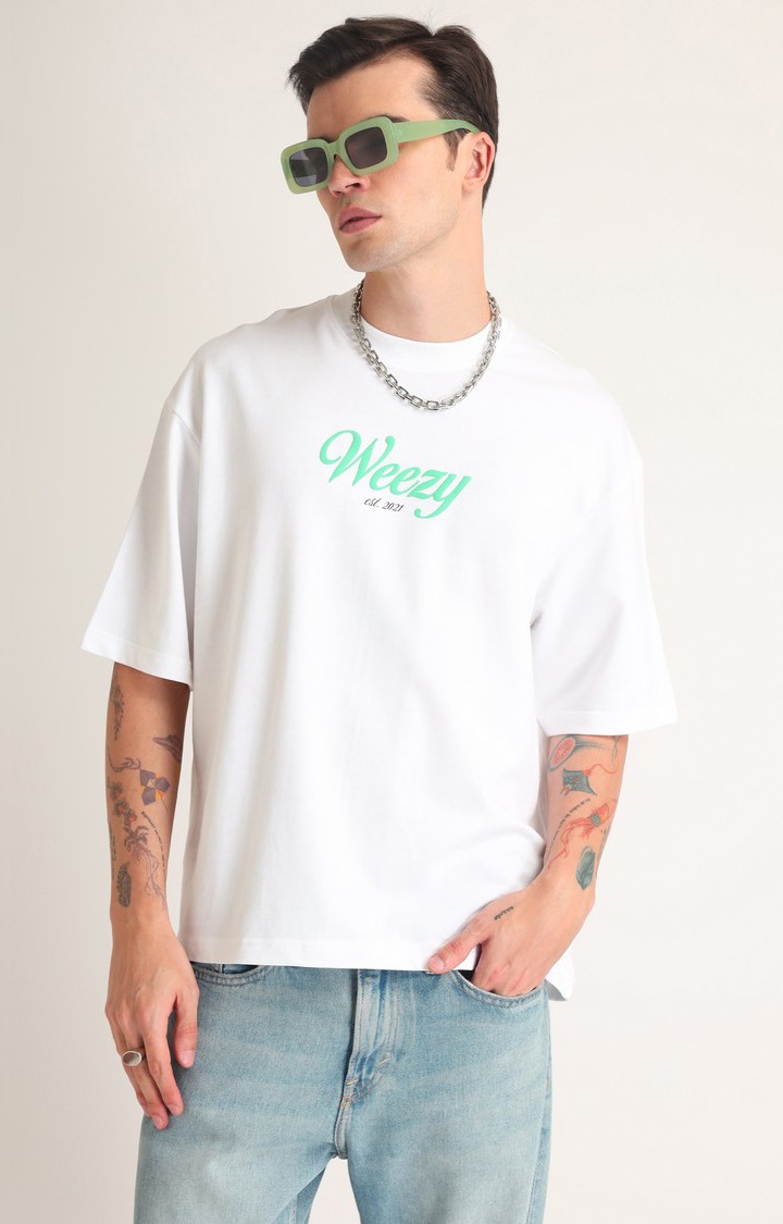 Men's White Printed Oversized T-Shirt