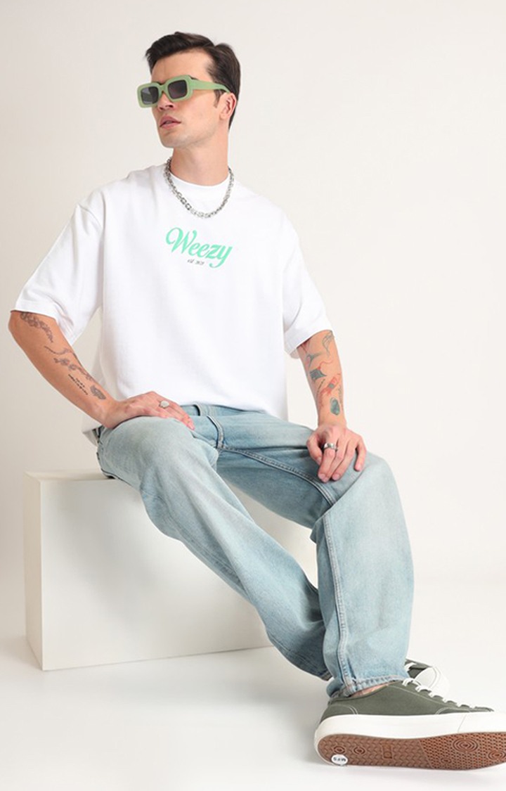 Men's White Printed Oversized T-Shirt