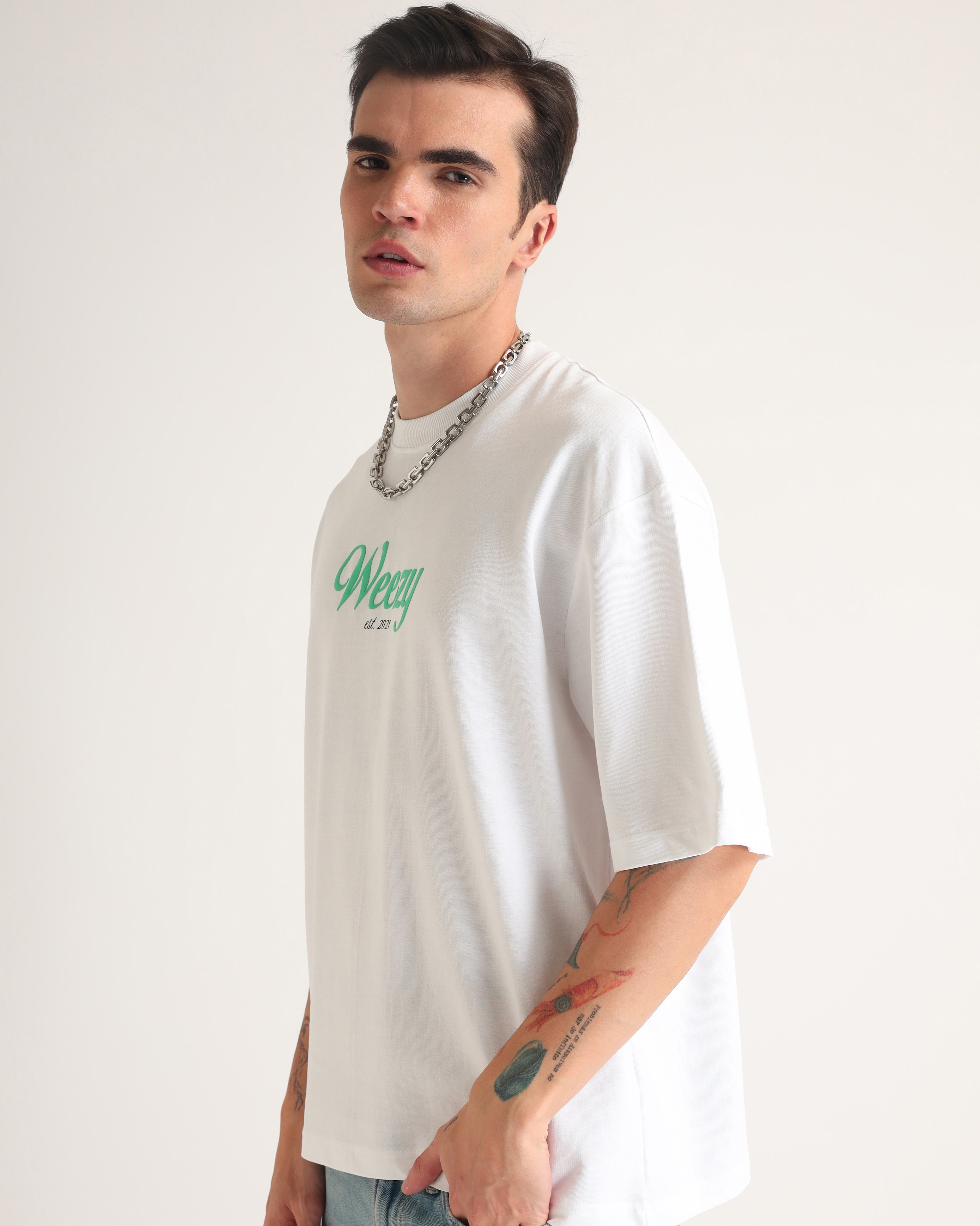 Weezy Streetwear | Men's White Printed Oversized T-Shirt