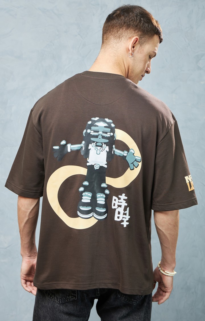 Weezy Streetwear | Men's Chocolate Brown Printed Oversized T-Shirt