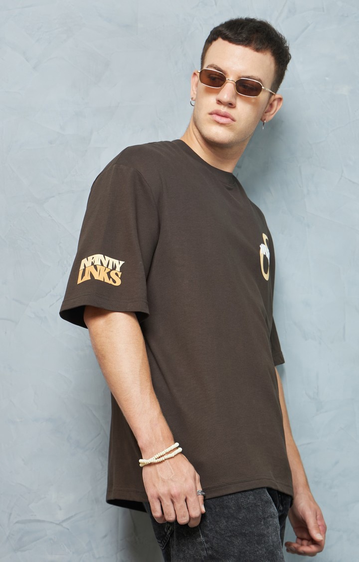 Men's Brown Printed Oversized T-Shirt