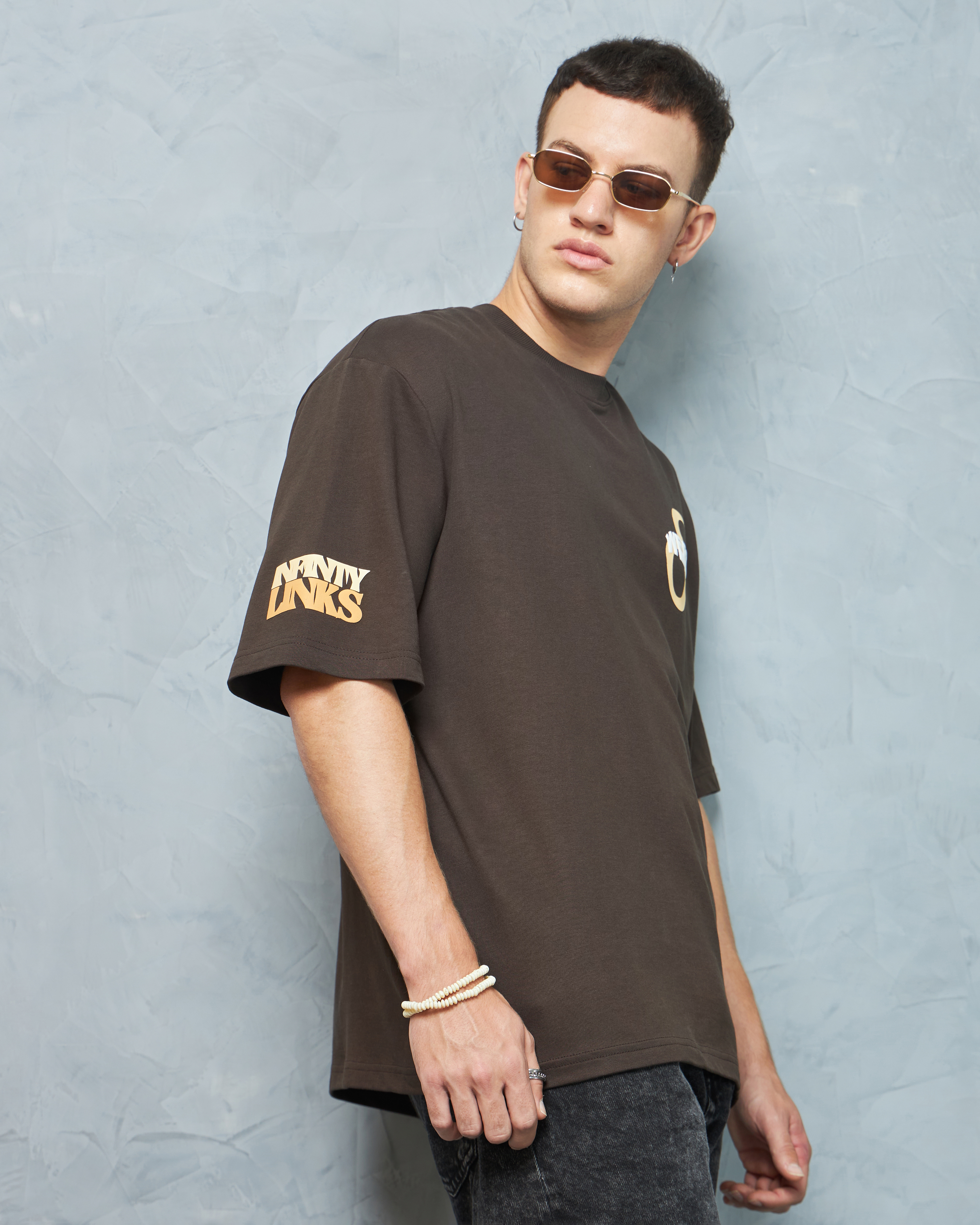 Weezy Streetwear | Men's Chocolate Brown Printed Oversized T-Shirt