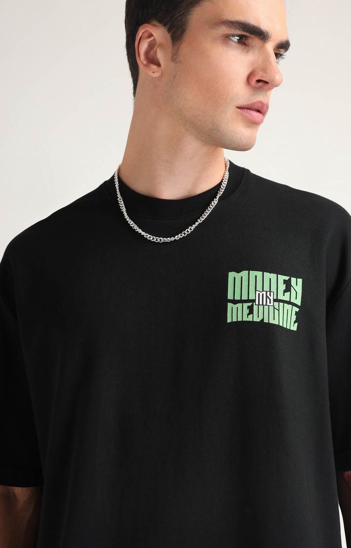 Men's Black Printed Oversized T-Shirt