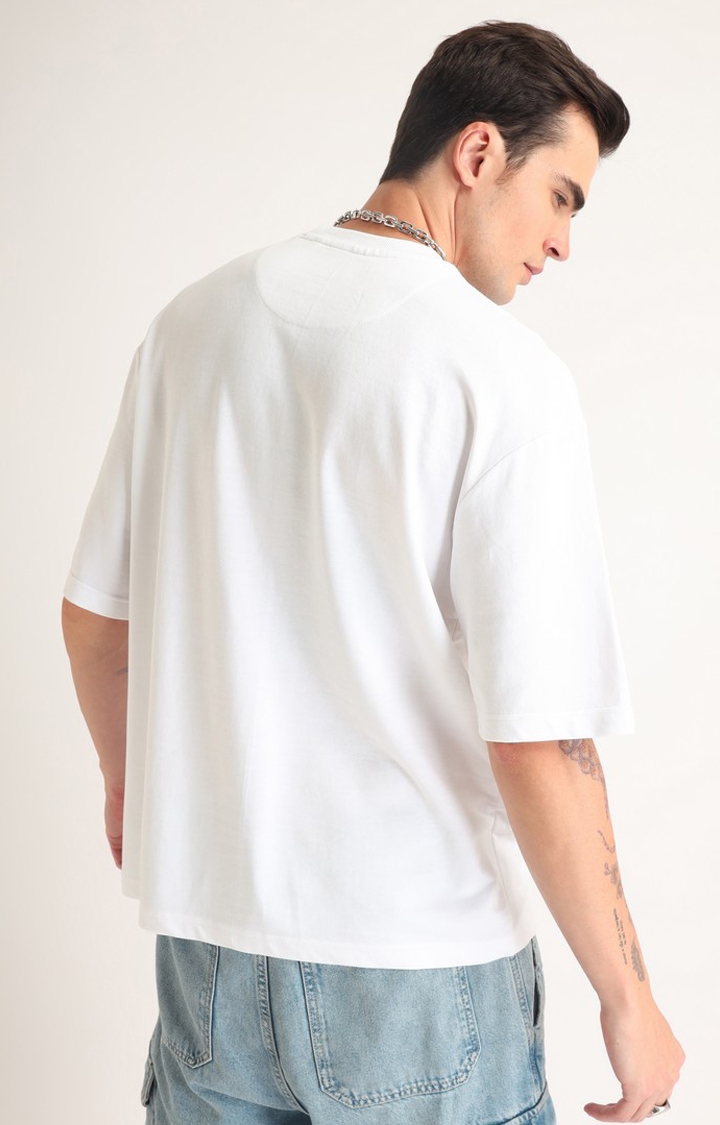 Men's White Printed Oversized T-Shirt