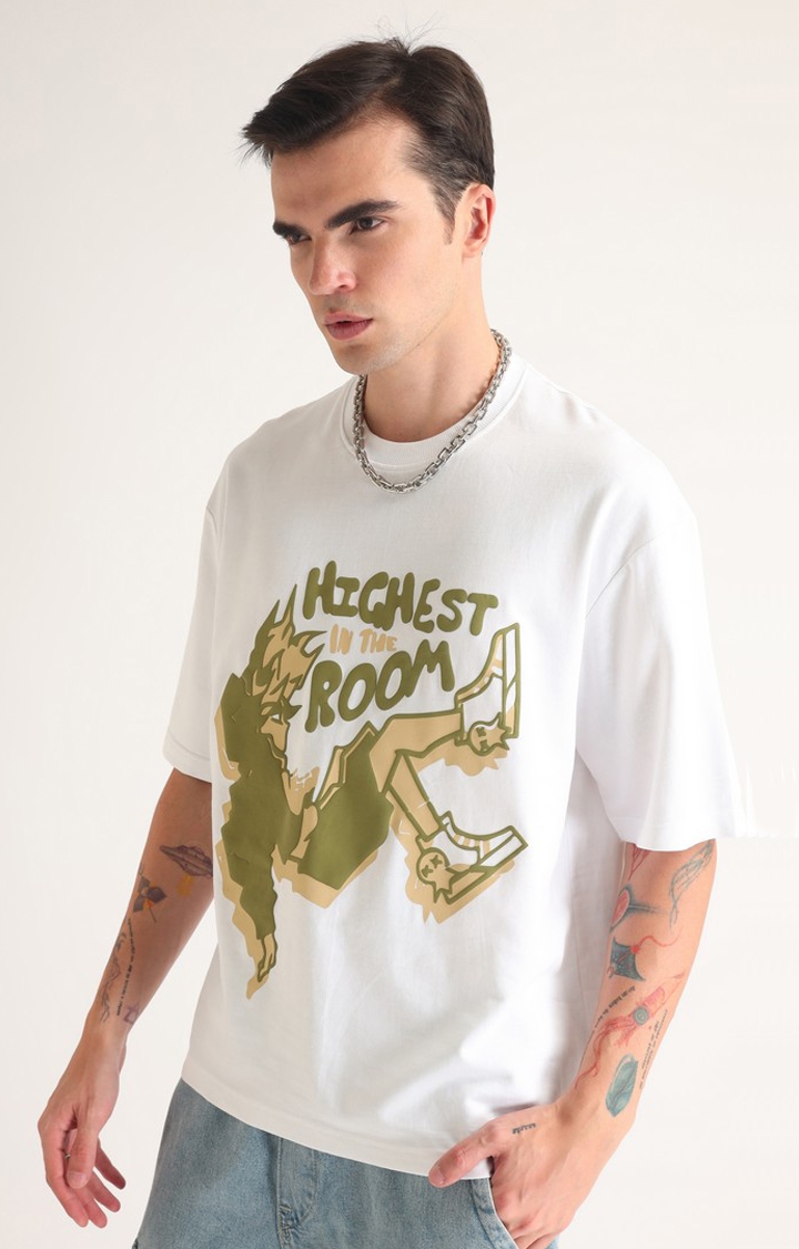 Weezy Streetwear | Men's White Printed Oversized T-Shirt