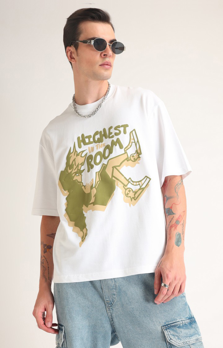 Men's White Printed Oversized T-Shirt