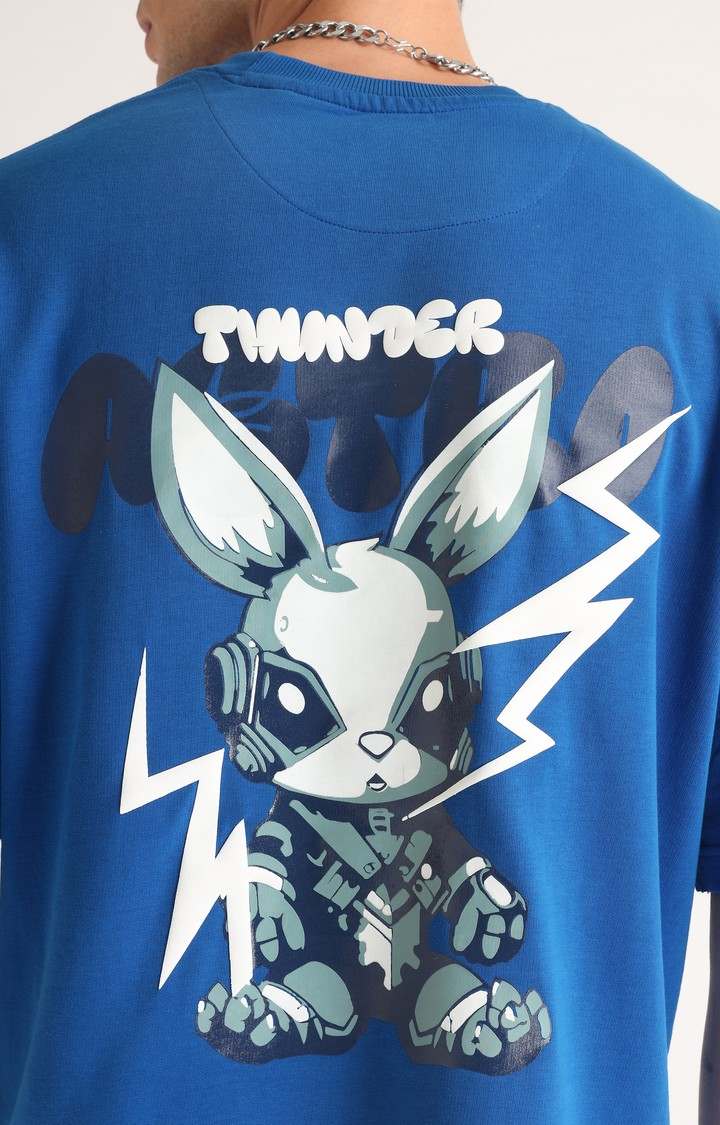 Men's Blue Printed Oversized T-Shirt