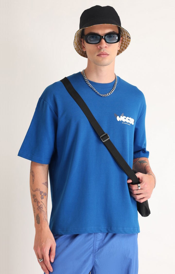 Men's Royal Blue Printed Oversized T-Shirt