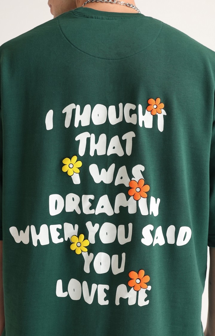 Men's Emerald Green Typographic Printed Oversized T-Shirt