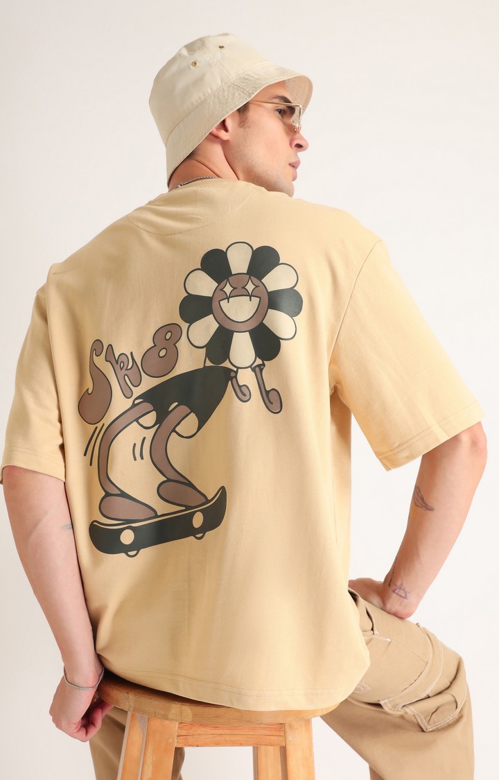 Weezy Streetwear | Men's Beige Printed Oversized T-Shirt