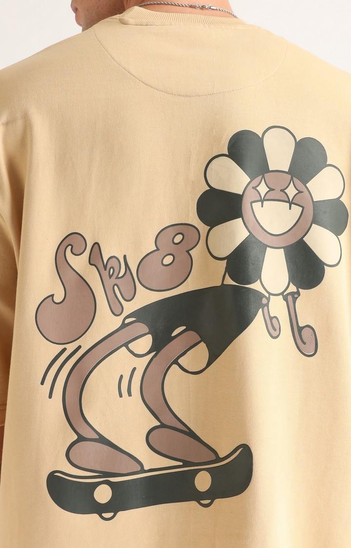 Men's Beige Printed Oversized T-Shirt