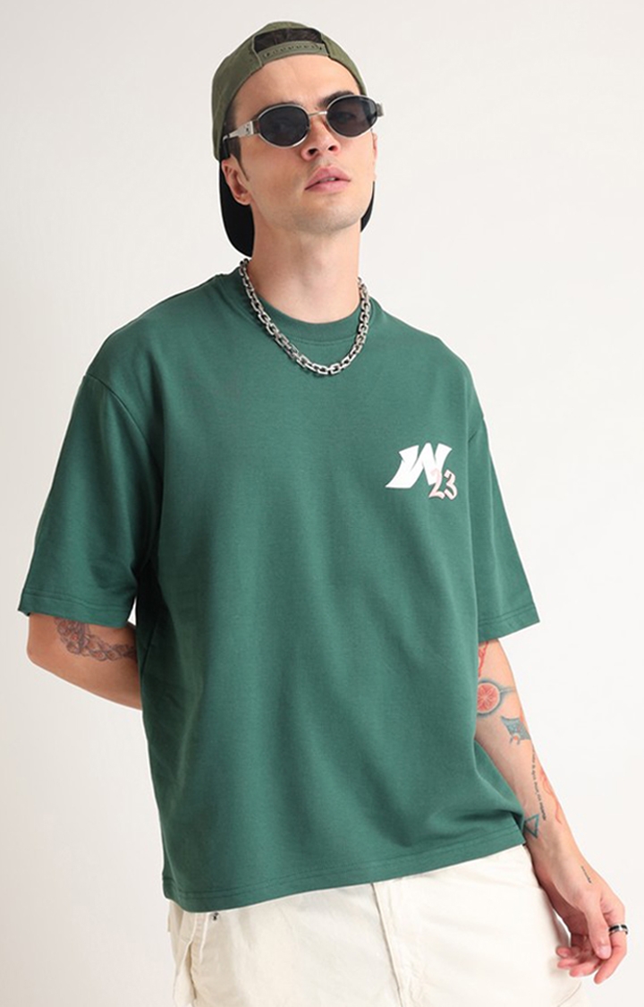 Men's Emerald Green Printed Oversized T-Shirt