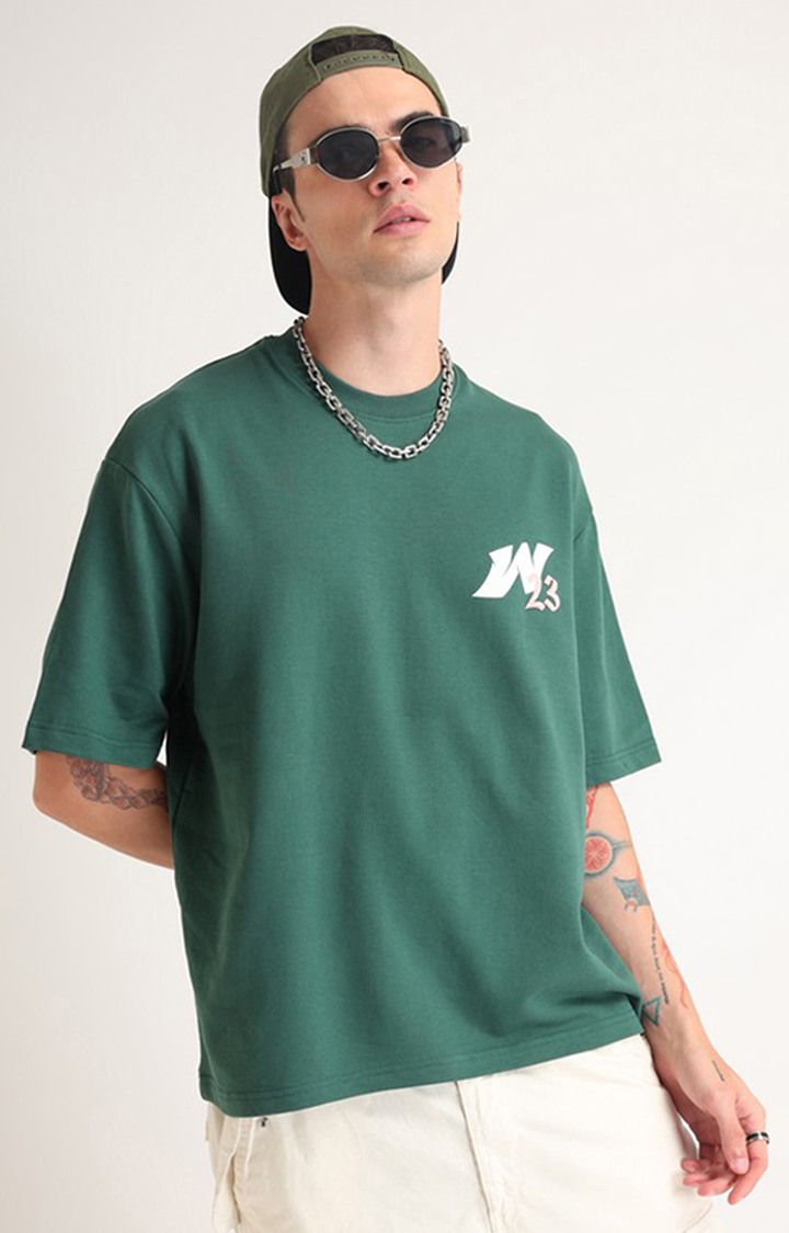 Men's Green Printed Oversized T-Shirt