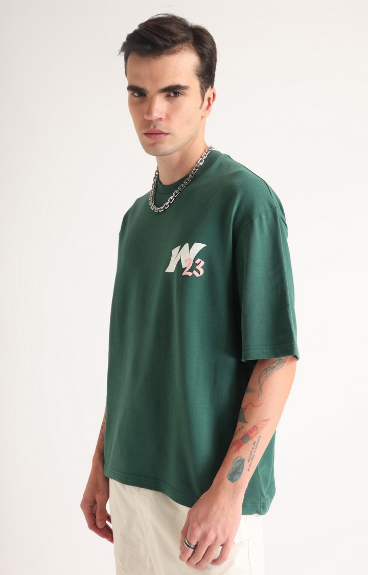 Men's Green Printed Oversized T-Shirt