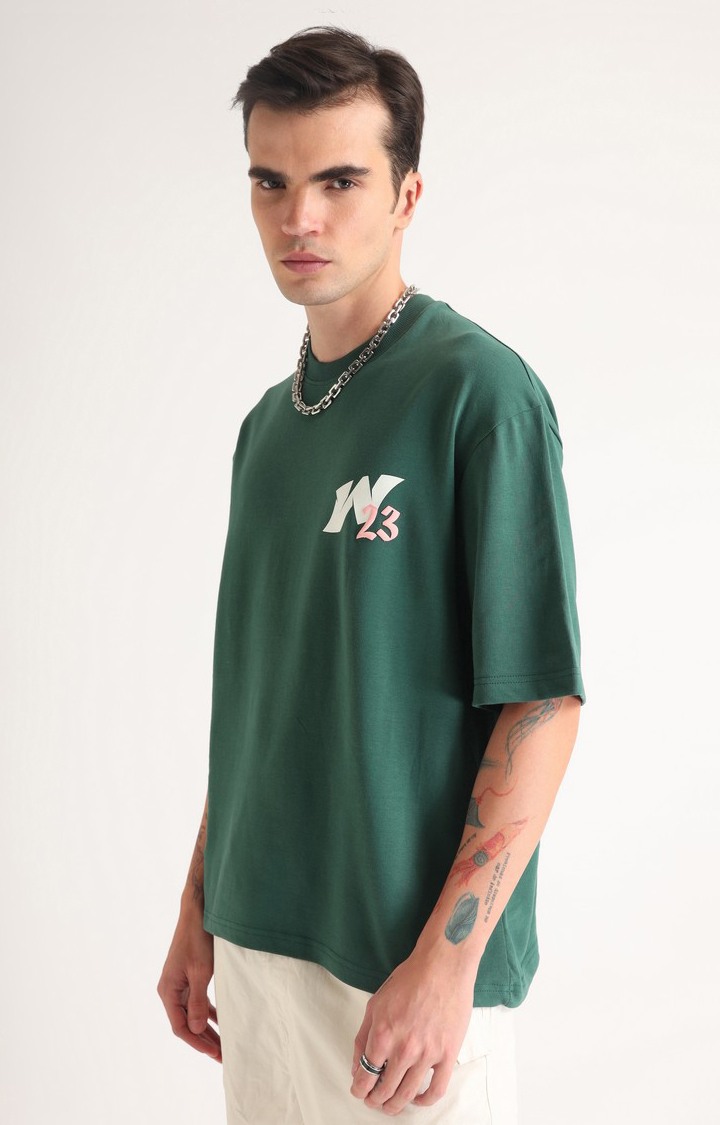 Men's Emerald Green Printed Oversized T-Shirt