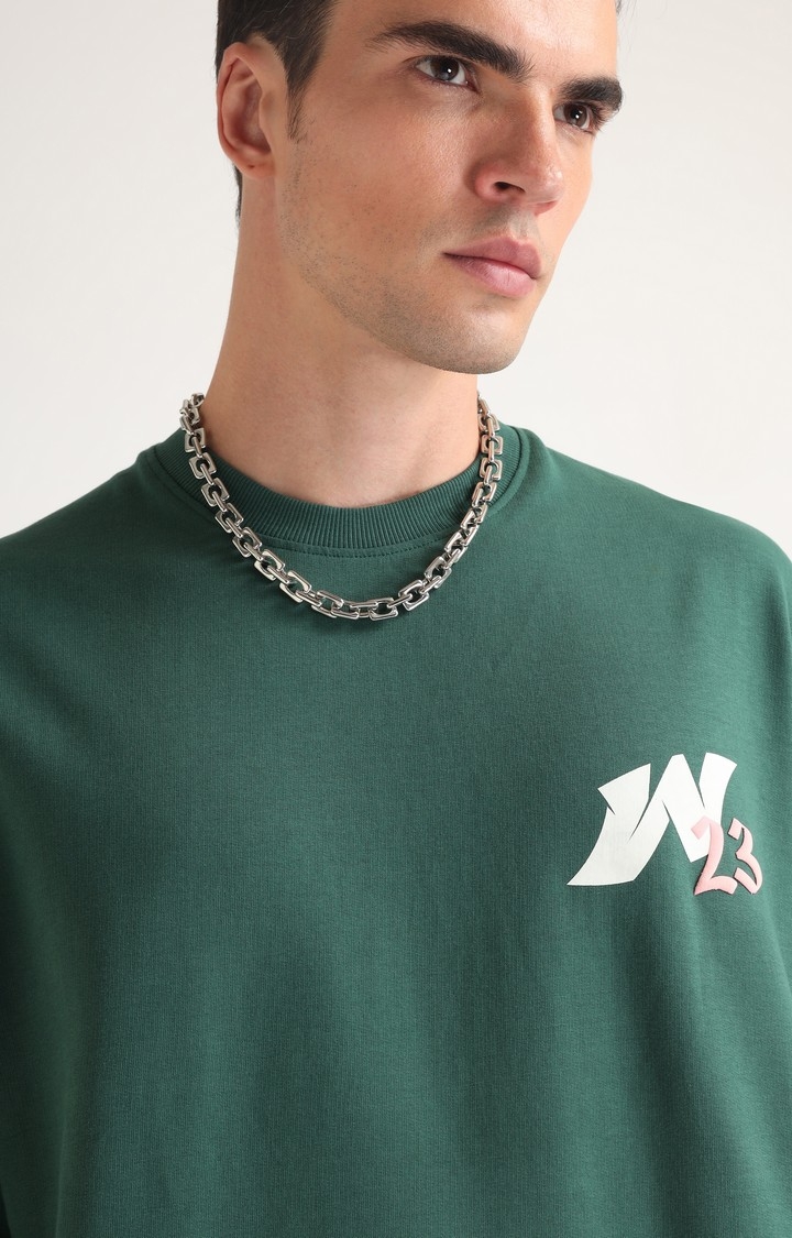 Men's Emerald Green Printed Oversized T-Shirt