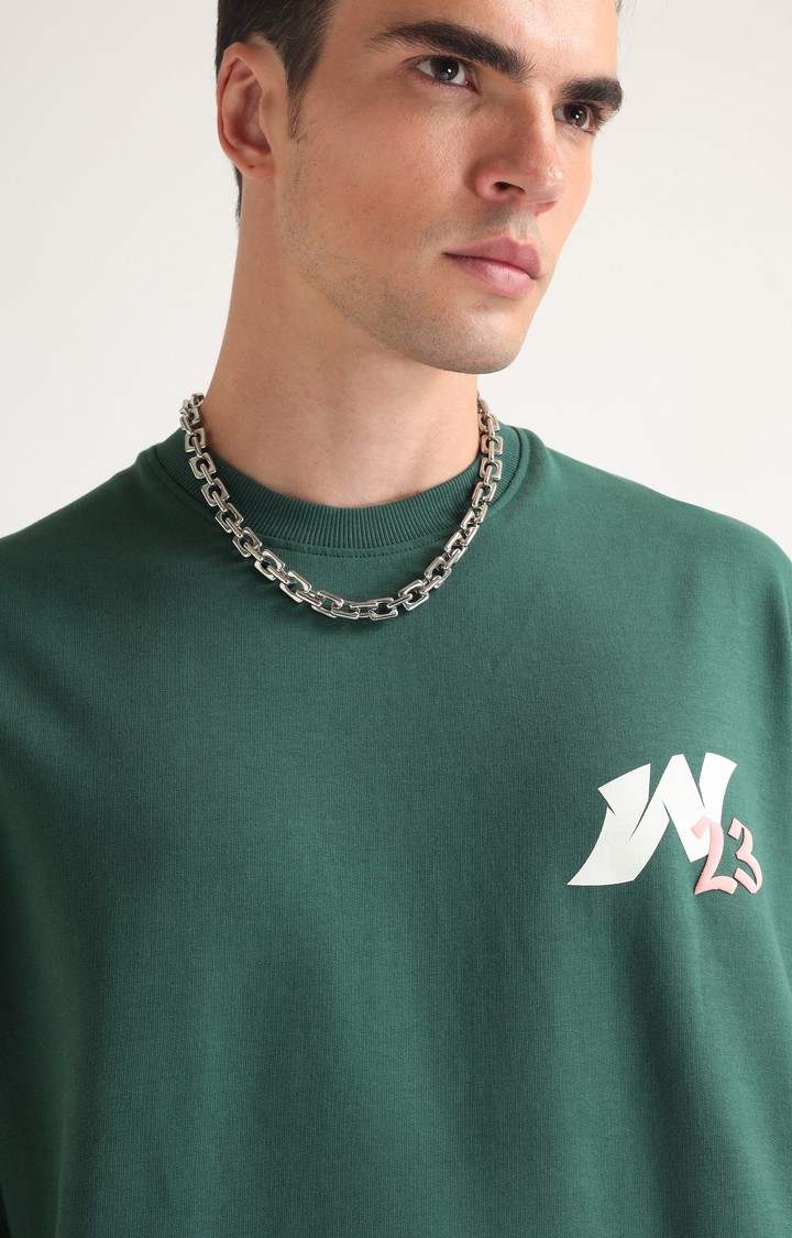 Men's Green Printed Oversized T-Shirt